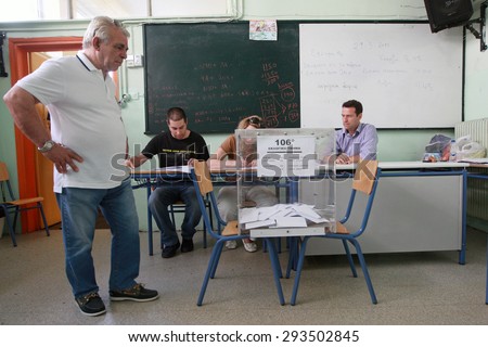 GREECE, Thessaloniki JULY 5, 2015: Greek crisis. Greeks are voting at polling stations all around the country in a crucial referendum to decide whether to accept the creditorsâ?? terms or not.