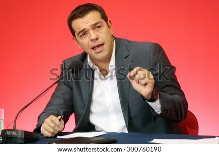GREECE, Thessaloniki SEPTEMBER 15, 2013: - Alexis Tsipras (leader of SYRIZA political party and now Prime Minister of Greece) during a press conference at the 78th Thessaloniki International Fair