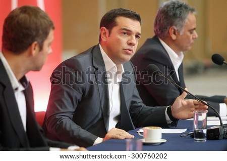 GREECE, Thessaloniki SEPTEMBER 15, 2013: - Alexis Tsipras (leader of SYRIZA political party and now Prime Minister of Greece) during a press conference at the 78th Thessaloniki International Fair