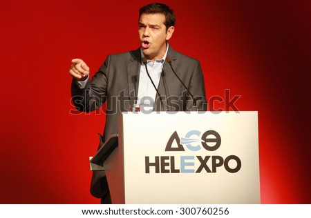 GREECE, Thessaloniki SEPTEMBER 13, 2014: - Alexis Tsipras (leader of SYRIZA political party and now Prime Minister of Greece) during a speech at the 79th Thessaloniki International Fair
