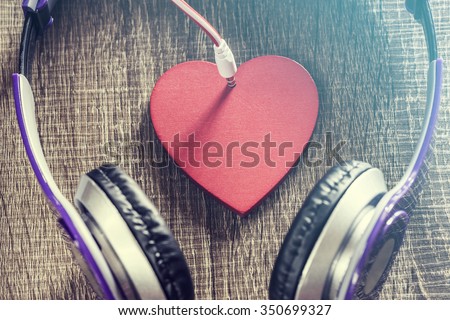 Love music concept. Selective focus image cross processed for vintage look