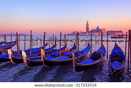 gondolas in Venice lagoon in high dynamic range effect