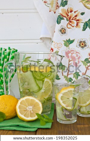 Cold Lemonade with fresh cucumbers and lemons