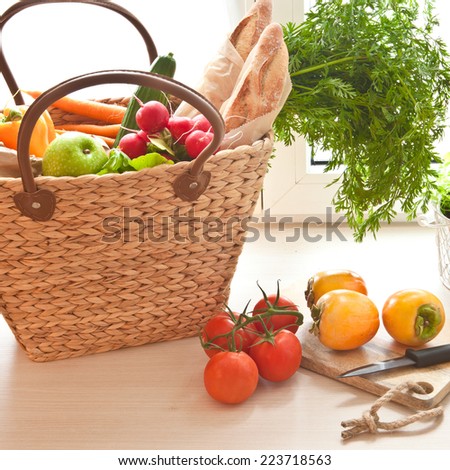 Basket with fresh produce from the farmers market