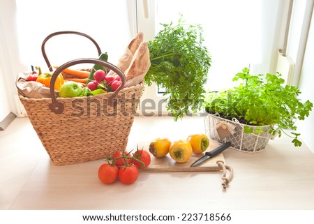 Basket with fresh produce from the farmers market