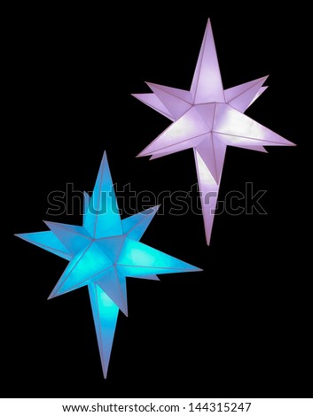 Two ornament fancy lights in crystal shape, isolated on black background
