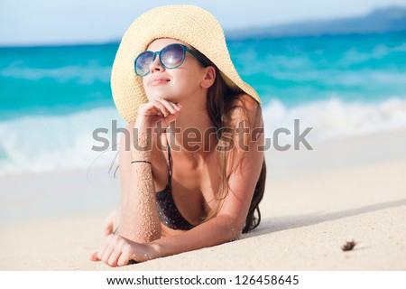 Long Haired Girl In Bikini On Tropical Bali Beach