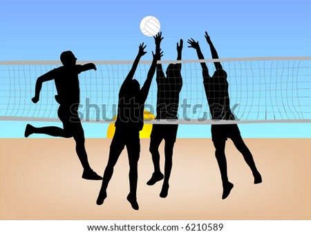 boys play volleyball on sand illustration