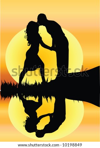 couple kissing silhouette image. romantic couple kissing by