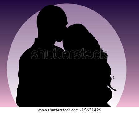 young man and woman together front of moon illustration