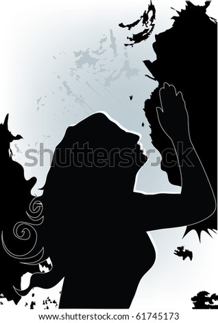 Girl Praying on grunge background illustration