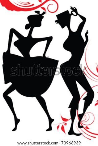 man and woman dance,black silhouette with red flowers