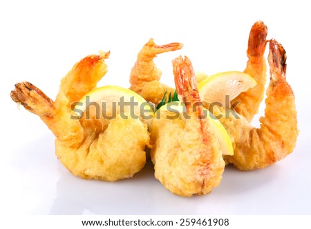 Cooked Shrimp with lemon  isolated