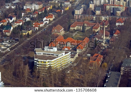 Germany, Berlin. View of the city from a plane window