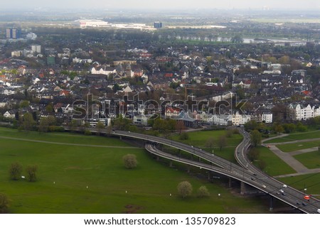 Germany, Dusseldorf. View of the city from a plane window