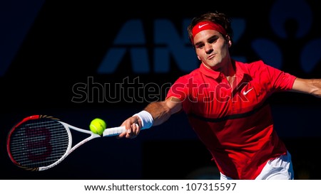 MELBOURNE JANUARY 24 Roger Federer of Switzerland in his quarter final win over Juan martin del portro at the 2012 Australian Open on January 24 2012 in Melbourne Australia MELBOURNE JANUARY 24 Roger Federer of Switzerland in his quarter final win over Juan martin del portro at the 2012 Australian Open on January 24 2012 in Melbourne Australia