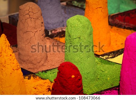 Coloured powders at market in Pushkar, India