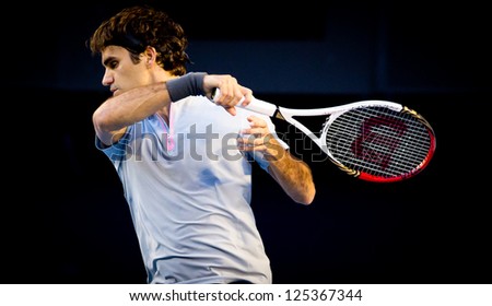 MELBOURNE JANUARY 19 Roger Federer of Switzerland in his third round win over Berbard Tomic of Australia at the 2013 Australian Open on January 19 2013 in Melbourne Australia MELBOURNE JANUARY 19 Roger Federer of Switzerland in his third round win over Berbard Tomic of Australia at the 2013 Australian Open on January 19 2013 in Melbourne Australia