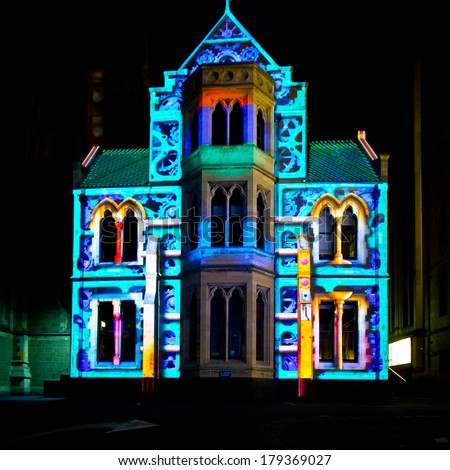 MELBOURNE - FEBRUARY 22: Melbourne\'s White Night attracted more than 500,000 visitors to the city centre and lit up its buildings as works of art - February 22, 2014 in Melbourne, Australia.