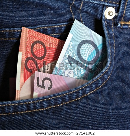 Australian money in jeans pocket