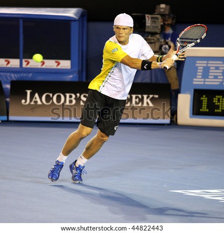 MELBOURNE, AUSTRALIA - JANUARY 18: Peter Luczak of Australia in his first round loss to Rafael Nadal in the 2010 Australian Open at Melbourne Park on January 18, 2010 in Melbourne, Australia
