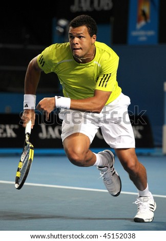 MELBOURNE AUSTRALIA JANUARY 23 Jo-Wilfried Tsonga of France in his third round match against Tommy Haas of Germany during the 2010 Australian Open on January 23 2010 in Melbourne Australia MELBOURNE AUSTRALIA JANUARY 23 Jo-Wilfried Tsonga of France in his third round match against Tommy Haas of Germany during the 2010 Australian Open on January 23 2010 in Melbourne Australia
