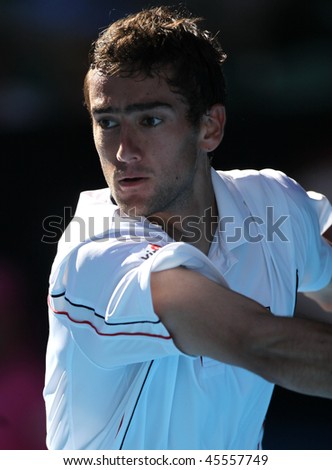 MELBOURNE, AUSTRALIA - JANUARY 26: Marin Cilic of Croatia in his quarter final win over Andy Roddick during the 2010 Australian Open on January 26, 2010 in Melbourne, Australia