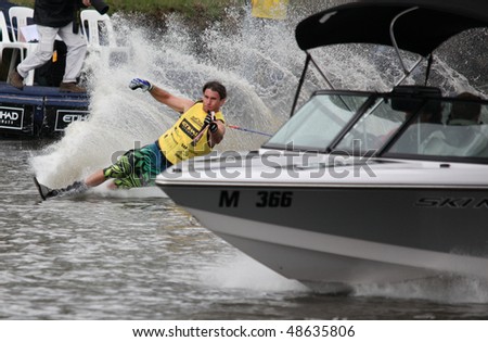 MELBOURNE, AUSTRALIA - MARCH 8: Marcus Brown of the USA in the slalomfinal at the Moomba Masters on March 8, 2010 in Melbourne, Australia