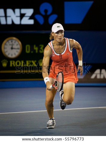 MELBOURNE, AUSTRALIA - JANUARY 23: Samantha Stosur of Australia in her third round win over Alberta Brianti of Italy in the 2010 Australian Open on January 23, 2010 in Melbourne, Australia