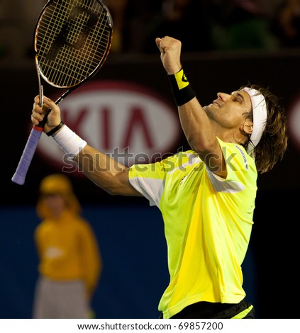 MELBOURNE JANUARY 26 David Ferrer of Spain celebrates his quarter final win over Rafael Nadal of Spain in the 2011 Australian Open on January 26 2011 in Melbourne Australia MELBOURNE JANUARY 26 David Ferrer of Spain celebrates his quarter final win over Rafael Nadal of Spain in the 2011 Australian Open on January 26 2011 in Melbourne Australia