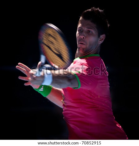 MELBOURNE - JANUARY 19: Fernando Verdasco of Spain in his second round win over Janko Tipsarevic of Serbia in the 2011 Australian Open - January 19, 2011 in Melbourne
