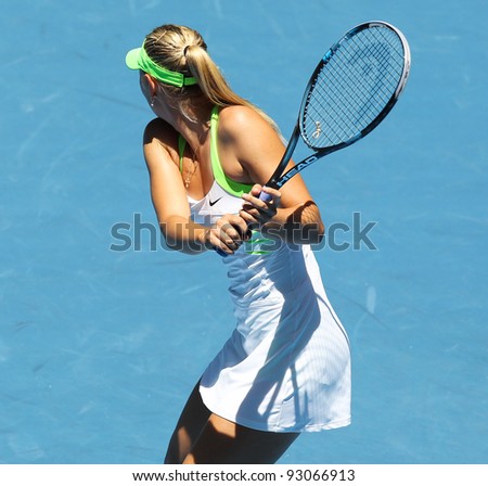 MELBOURNE JANUARY 17 Maria Sharapova of Russia in her first round win over Gisela Dulko of Argentina the 2012 Australian Open on January 17 2012 in Melbourne Australia MELBOURNE JANUARY 17 Maria Sharapova of Russia in her first round win over Gisela Dulko of Argentina the 2012 Australian Open on January 17 2012 in Melbourne Australia