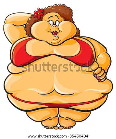 Funny Pictures  People on Obese  Funny Cartoon Illustration Of Fat Woman In Bikini    35450404
