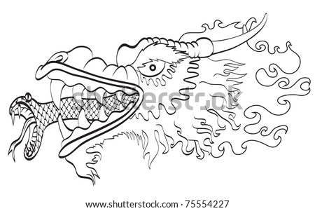 stock photo Dragon head with snake tongue bw