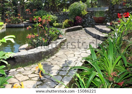 Beautiful natural garden with pond