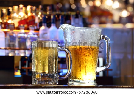 Cold refreshing beer at a bar