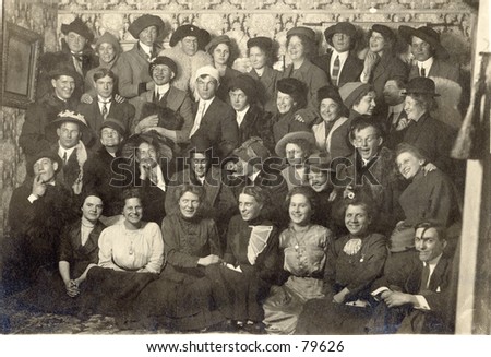 Vintage Portrait Of Group Of Happy People Laughing