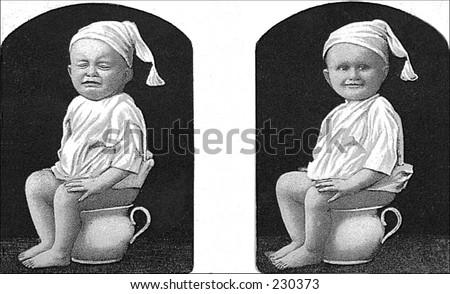 Vintage photos of a young boy in potty training
