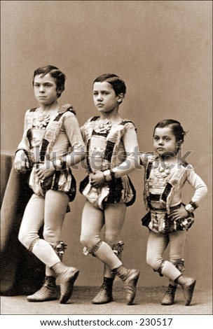 Vintage photo of young circus performers