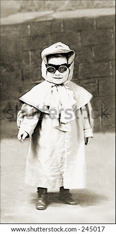 Vintage Photo of a Child Wearing Protective Eye Gear