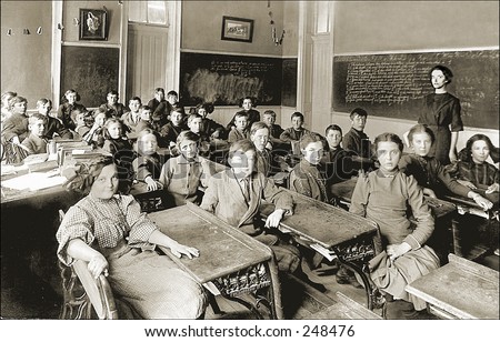 Vintage Photo of a Classroom And Teacher