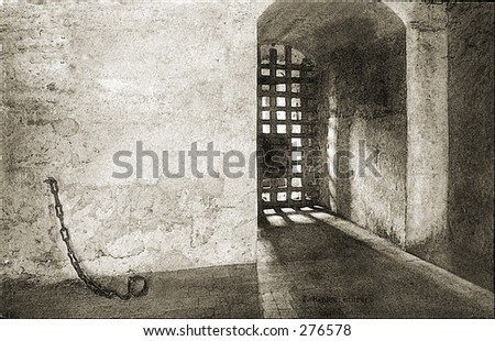 Vintage Photo of Light Streaming Through Dungeon Gate