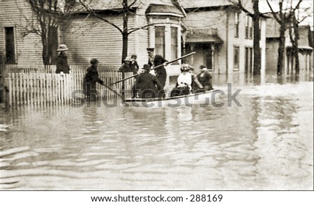 Vintage photo of People In Boat Rescuing Flood Victims