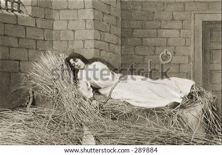 Vintage Photo of a Woman Sleeping In Cell On Straw