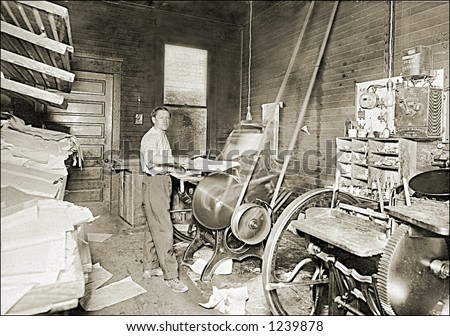 Vintage photo of a print shop