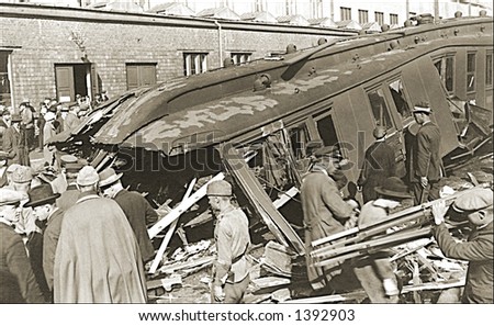 Vintage photo of People Looking At Aftermath Of Train Crash