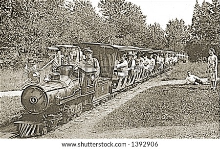 Vintage photo of Tourists On Amusement Park Train