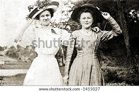 Vintage photo of Two Women Friends In Park