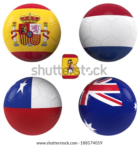 balls with flags of the football teams that make up the b group of 2014 brazil isolated with clipping path