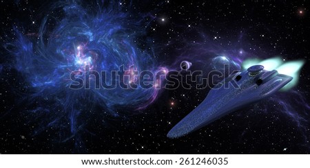 Star cruiser in deep space 3d rendering